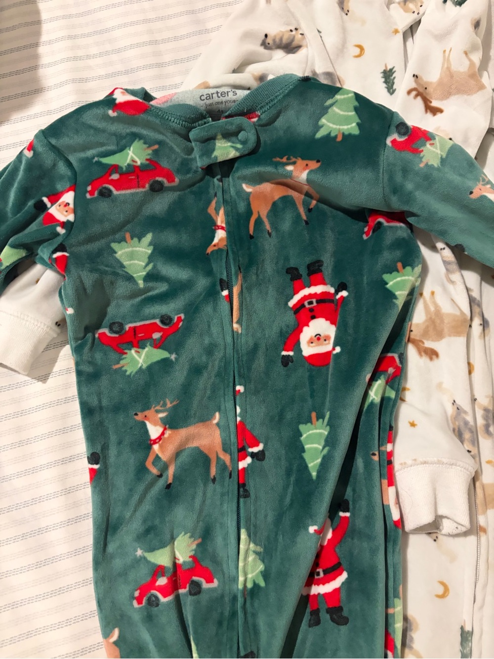 Carter's Green Fleece Holiday & Reindeer Zippered Sleeper, 4pk Lot